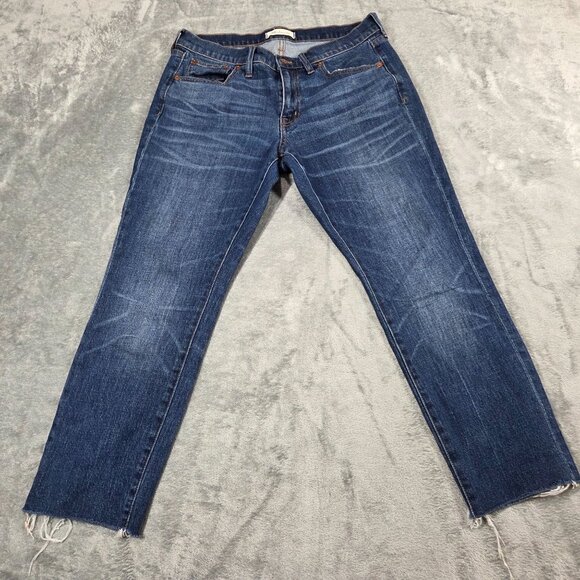 Madewell Jeans Womens 28 Blue Slim Boyjean Raw Hem Ankle Stretch Denim Preppy - Picture 2 of 11